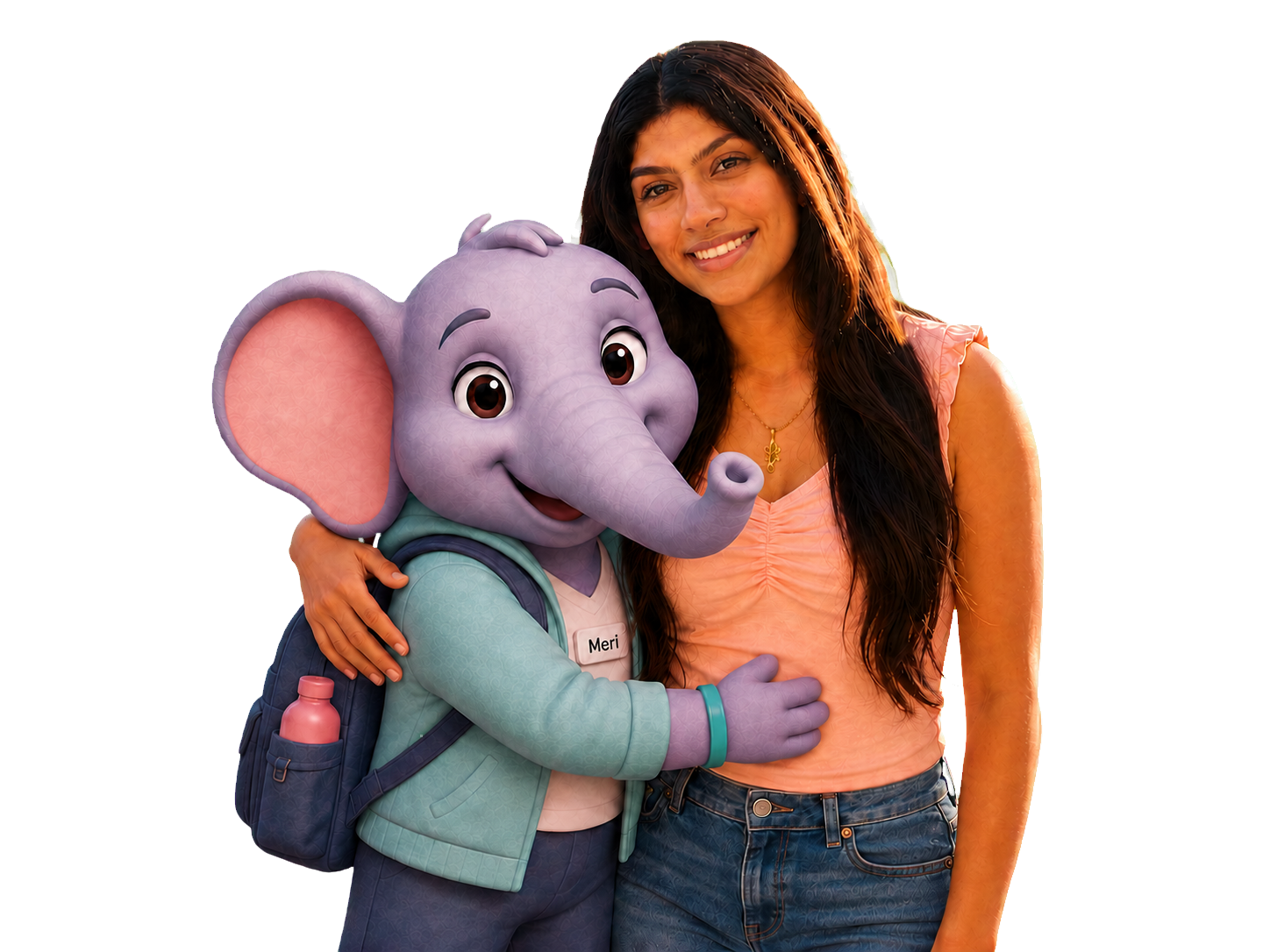Nikita hugging Meri the elephant, Meriqen's scholarship guide