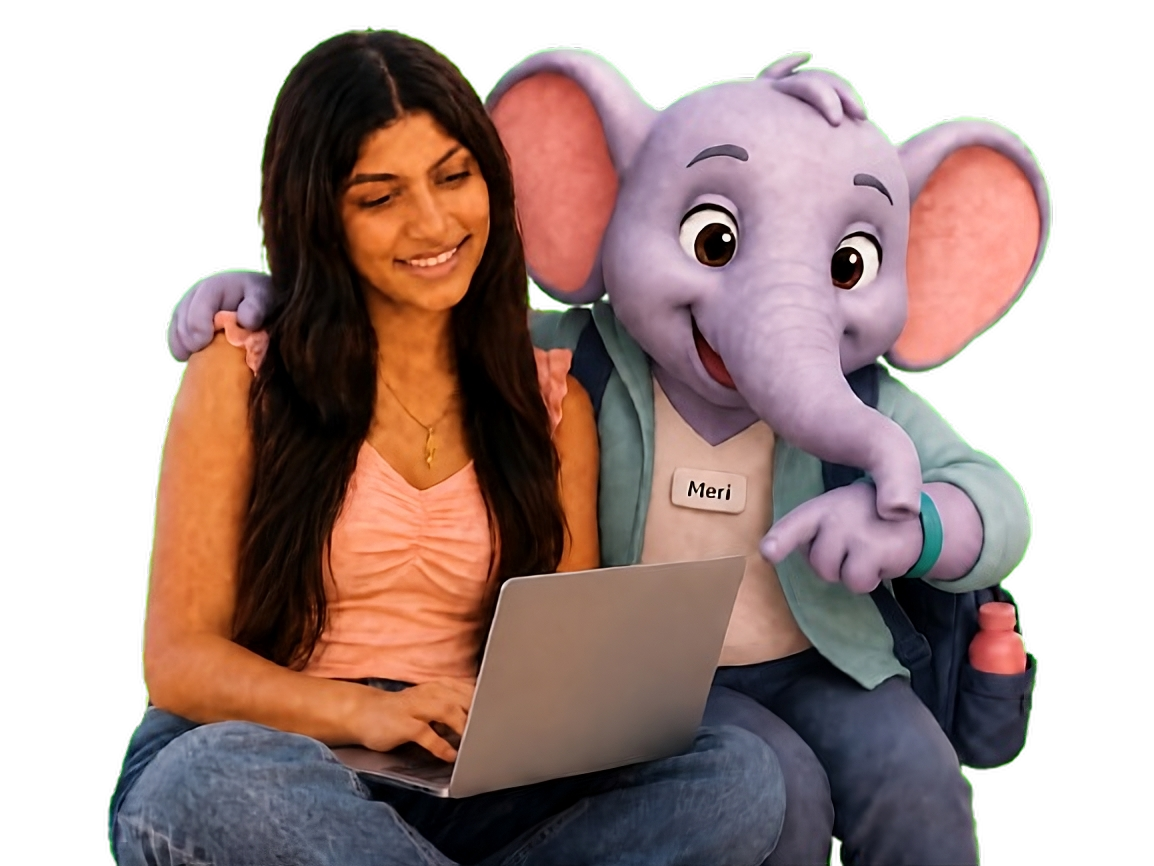 Nikita and Meri looking at scholarship matches together on a laptop